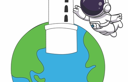 Das Logo des Projekts BiSi zeigt eine Erdkugel mit Astronaut und der Sparrenburg von Bielefeld