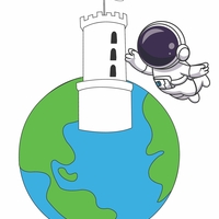 Das Logo des Projekts BiSi zeigt eine Erdkugel mit Astronaut und der Sparrenburg von Bielefeld